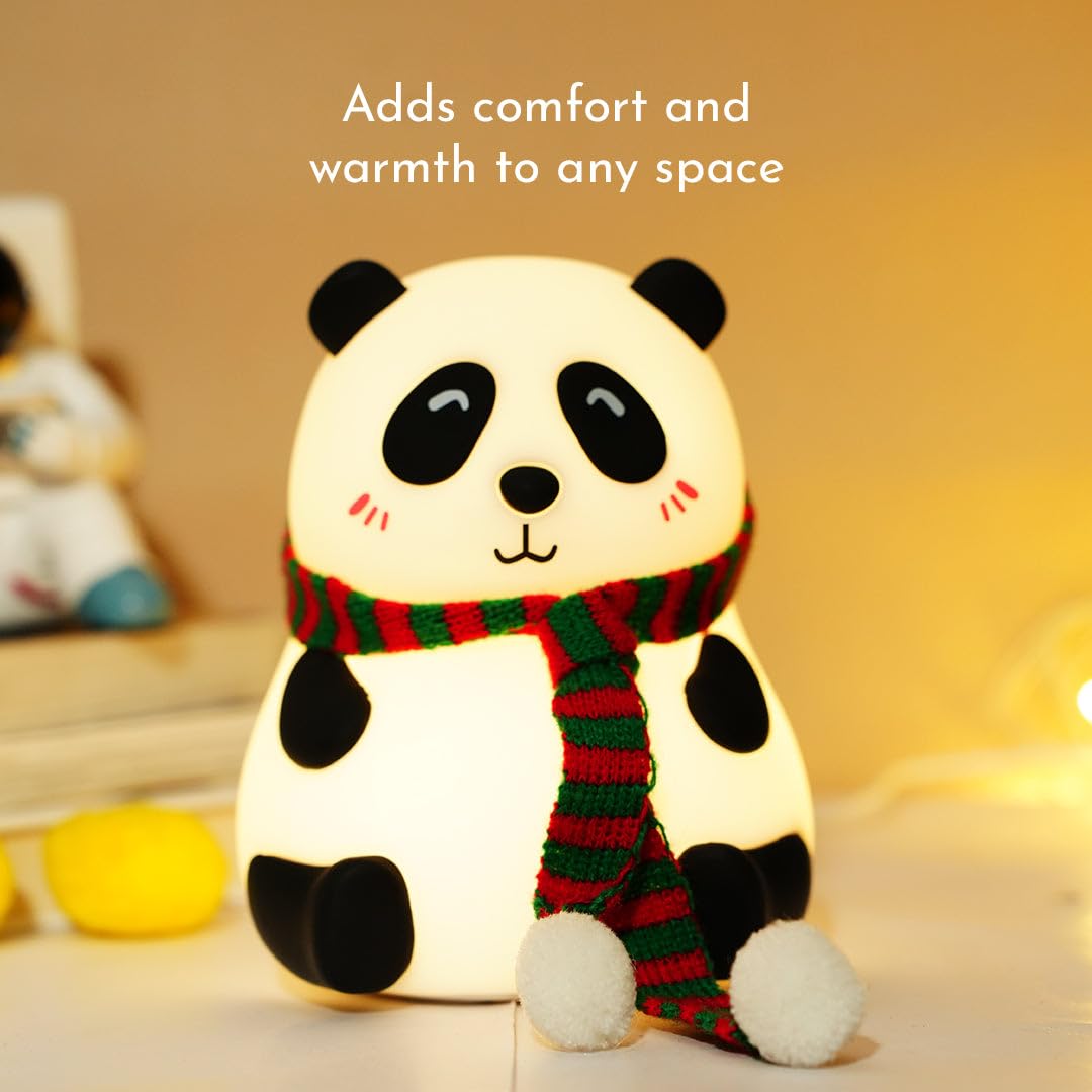 Cute Panda Night Light, Cute Night Light for Kids, 7 Colors Changing Rechargeable Portable Silicone Nightlight, Kawaii Aesthetic Room Décor, LED, White