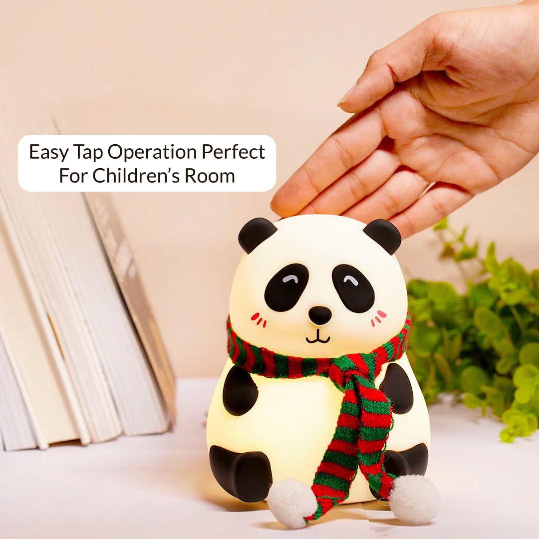 Cute Panda Night Light, Cute Night Light for Kids, 7 Colors Changing Rechargeable Portable Silicone Nightlight, Kawaii Aesthetic Room Décor, LED, White